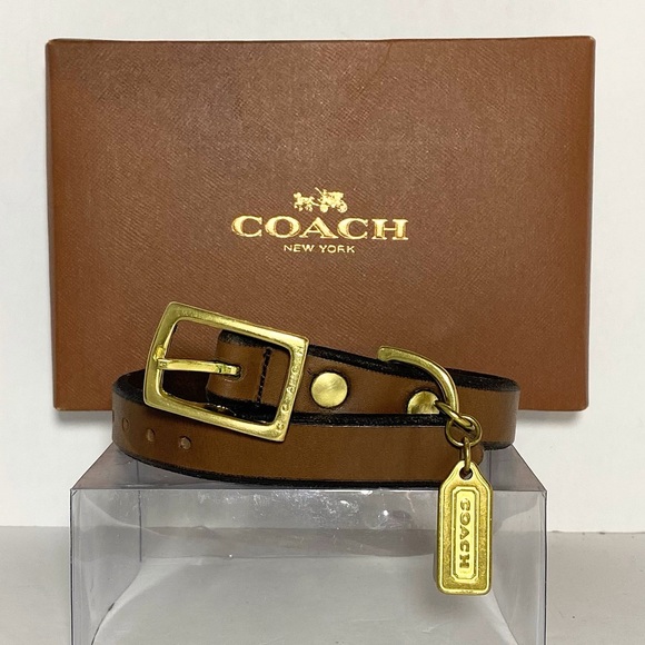 Coach Legacy Brown Leather & Brass Dog Collar size Small